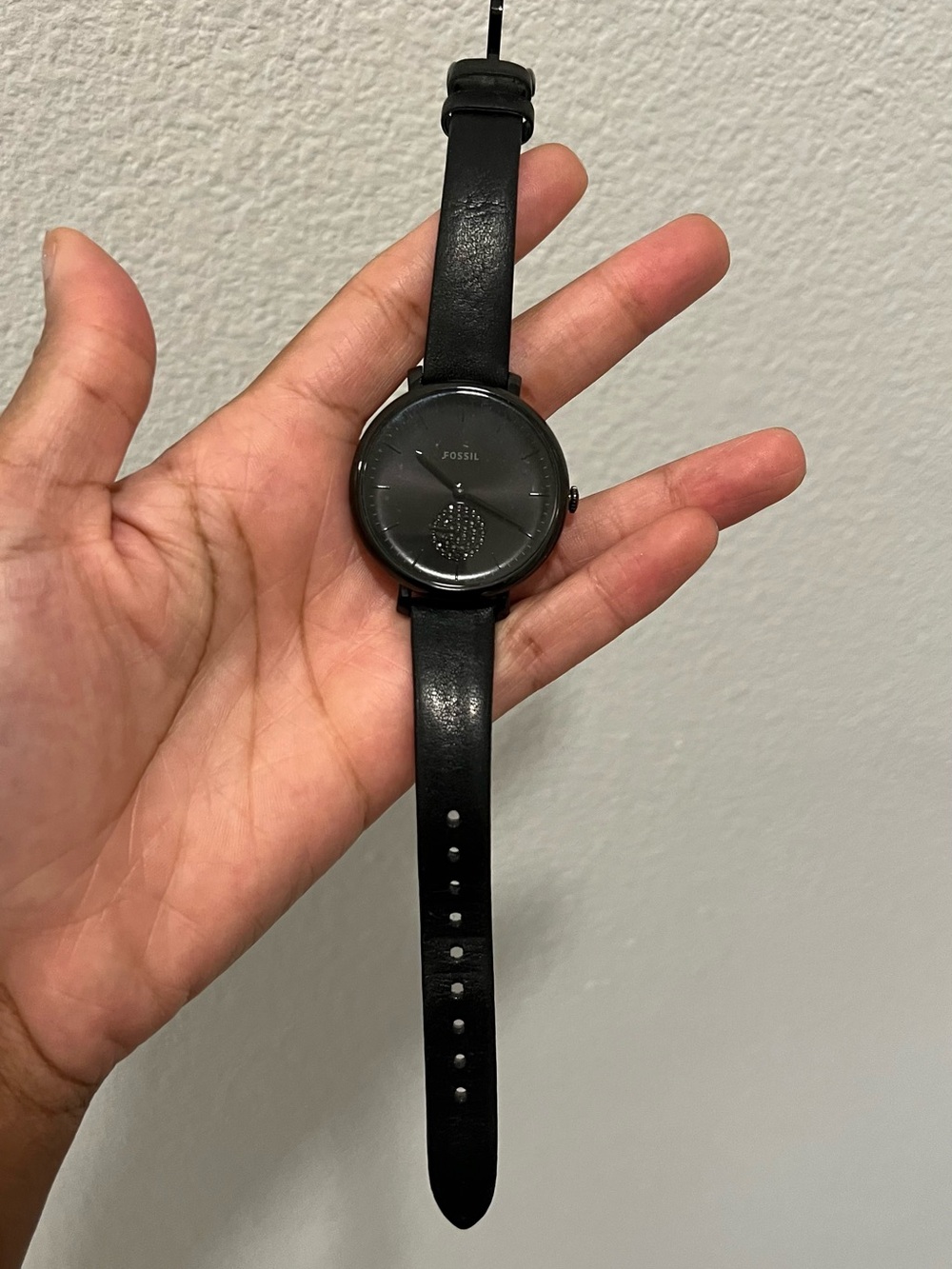 Fossil Black Leather Strap Men’s Watch with Black Dial